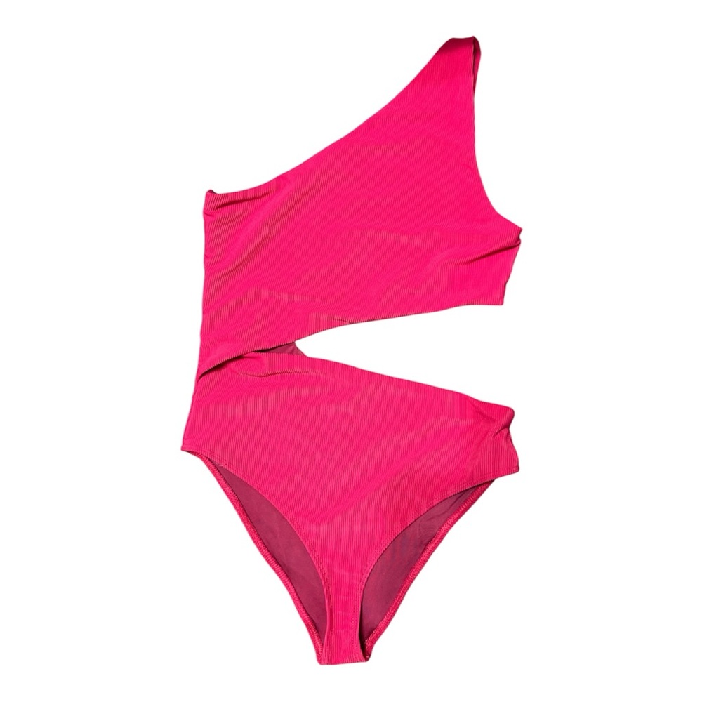 Beach Riot Hot Pink One-Shoulder Cutout One-Piece Swimsuit ribbed